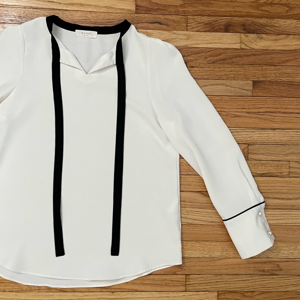 OLIVE White Ribbon Neck Blouse - Picture 3 of 11